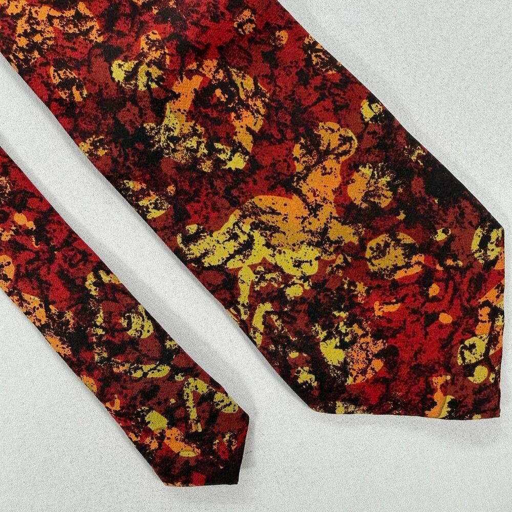 Claude Montana Italy Silk Abstract Necktie Red Yellow Black Designer Tie